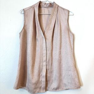 Calvin Klein Reptile Print Shimmer Button Front Sleeveless Blouse Champagne Gold